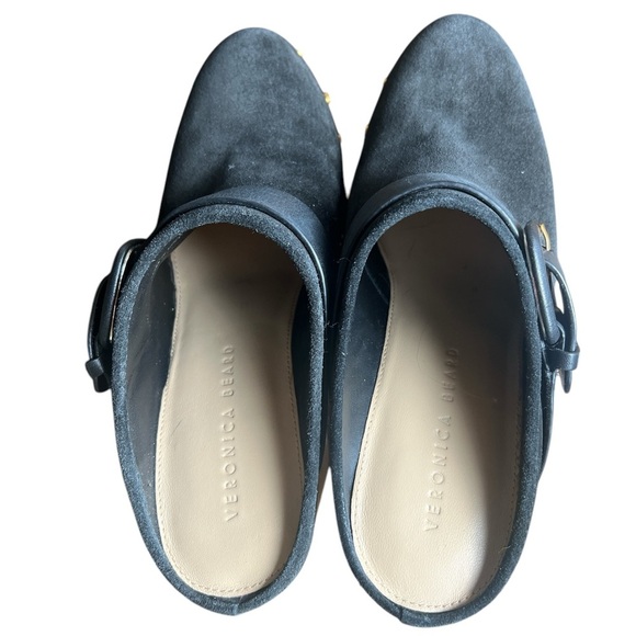 Veronica Beard Dacey Black Suede Studded Clog Mules Wood Heel Women’s Size 8 NEW - Picture 4 of 7